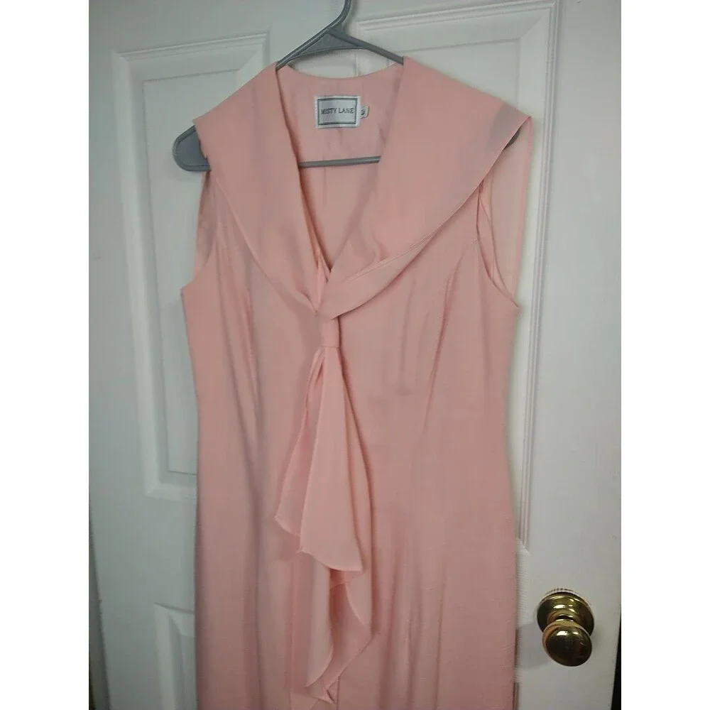 Misty Lane Woman 12 Pink Sleeveless Flax Blend Lined Maxi Straight Button Dress